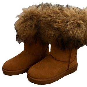 BAMBOO Tan Faux Fur Cuff Winter Boot